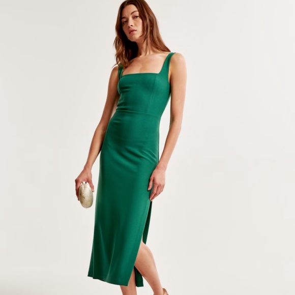 Squareneck Column Midi Dress dark green size medium - Picture 1 of 5